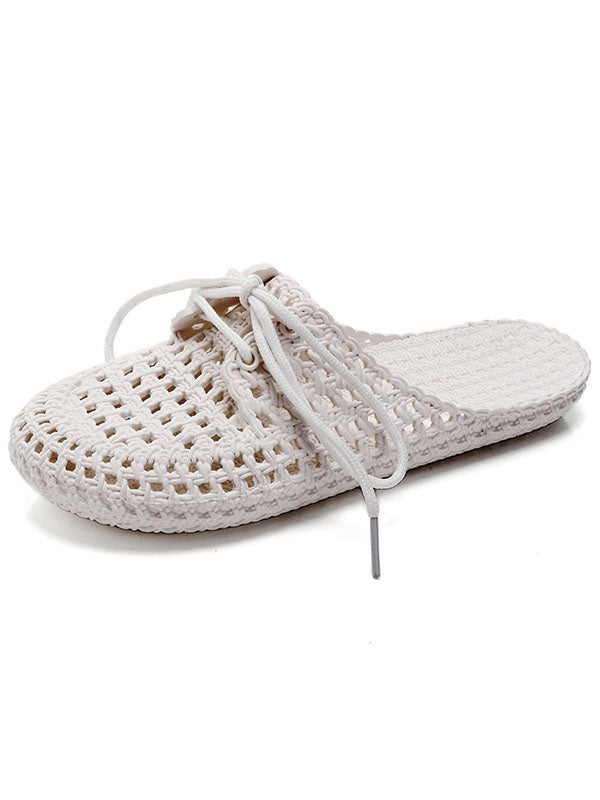 Hollow Lace-Up Round-Toe Slippers Mules&Slides