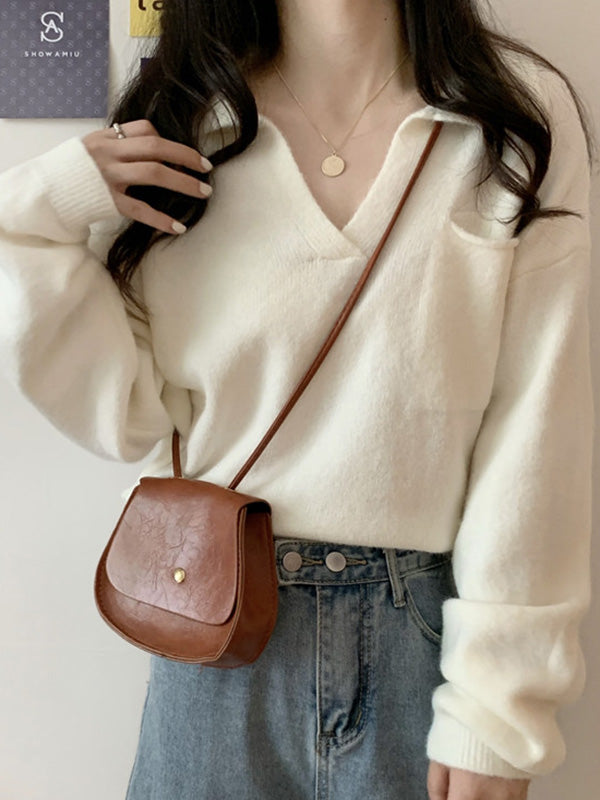 Casual Simple 6 Colors V-Neck Long Sleeves Sweater Top