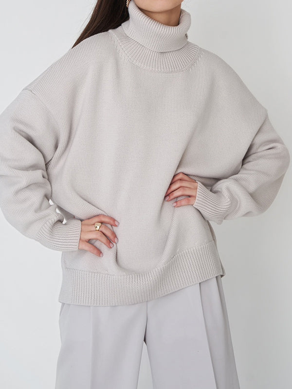 Long Sleeves Loose Solid Color High Neck Knitwear Pullovers Sweater Sweater Tops