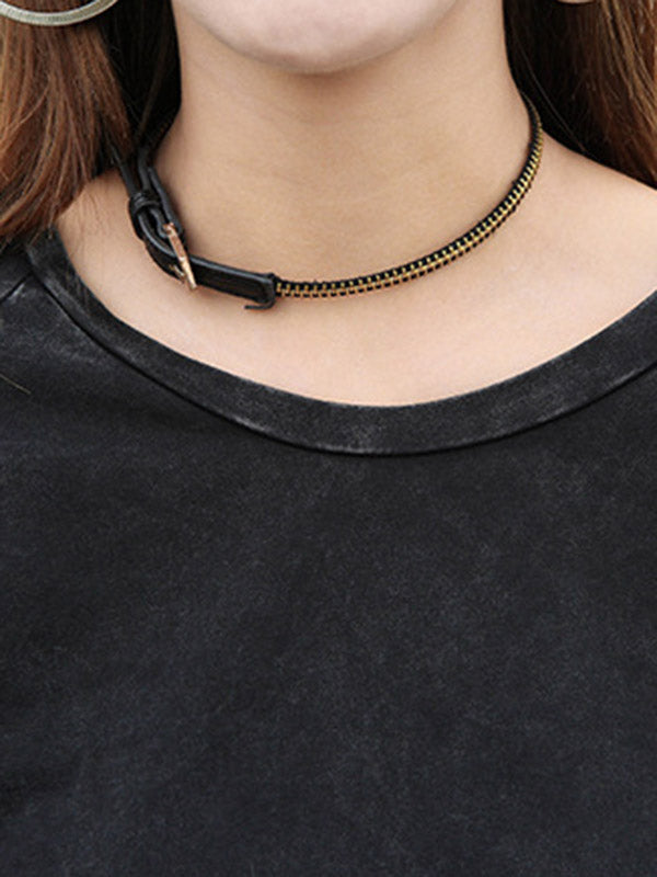 Hollow Solid Color Split-Joint Long Sleeves Loose Round-neck T-shirts