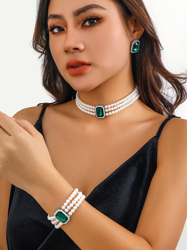 Geometric Layered Rhine Stones Earrings Accessories + Necklaces Accessories + Bracelet Accessories