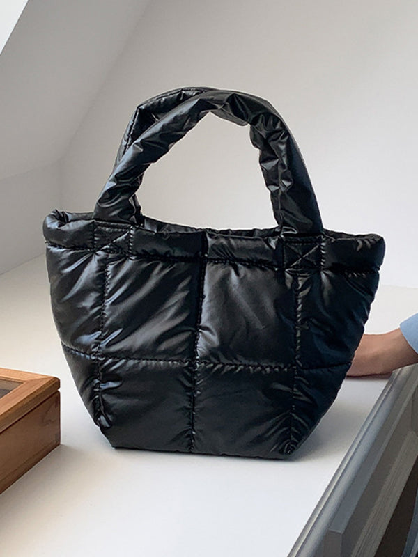 Solid Color Split-Joint Padded Tote Bags Handbags