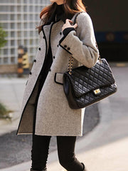 Buttoned Pockets Split-Joint Long Sleeves Loose Lapel Woolen Coat