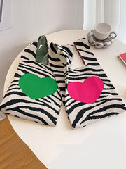 Heart Print Zebra-Stripe Woven Handbag Bags