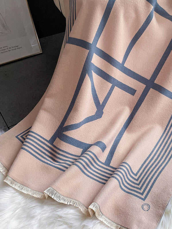 Vintage Keep Warm Striped Tasseled Shawl&Scarf