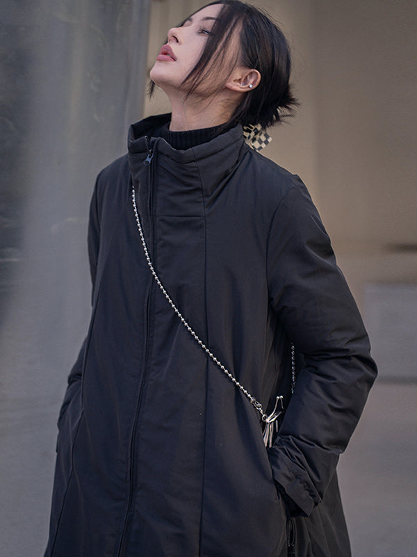 Urban Long Sleeves Solid Color Zipper High-Neck Padded Coat