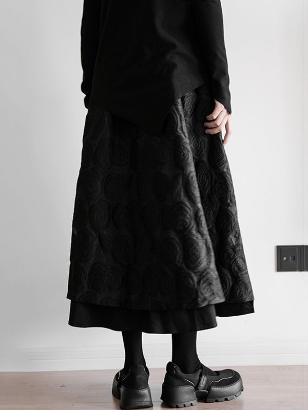 Original Cool A-Line Loose Split-Joint Jacquard Solid Color Skirts Bottoms