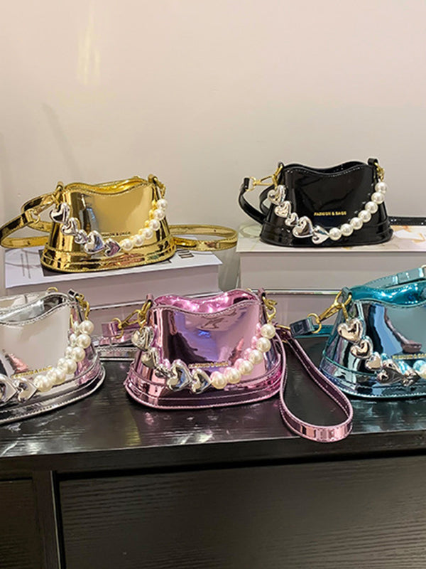 Chains Contrast Color Shiny Bag