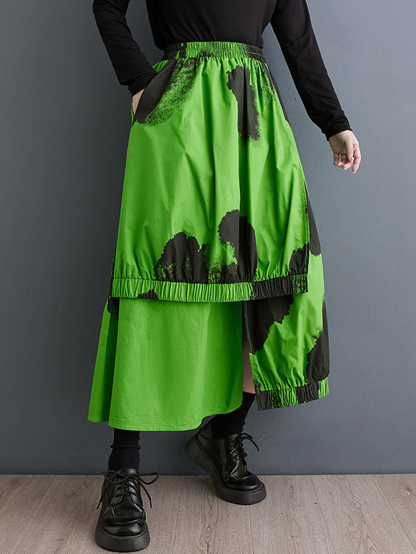 Asymmetric Elasticity Pleated Split-Joint High Waisted Loose Skirts