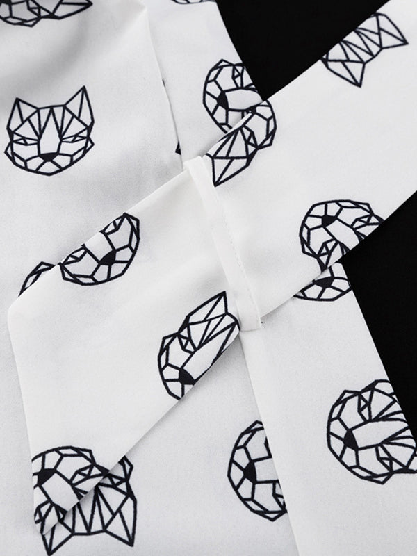 Loose  Printed  Long Sleeves Tied Waist Robes + High-Waisted Short Bottom Robes Pajama Sets