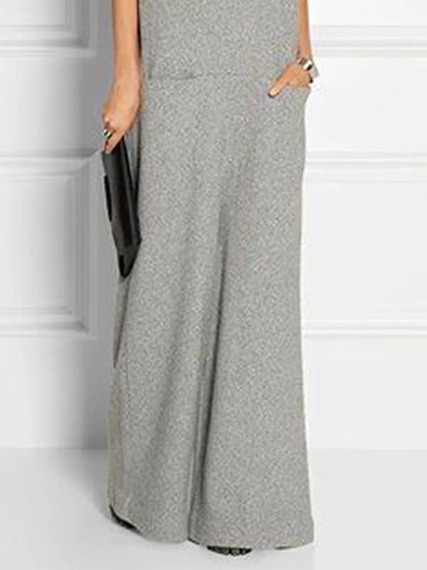 Solid Color Split-Joint Loose Short Sleeves High Neck Maxi Dresses