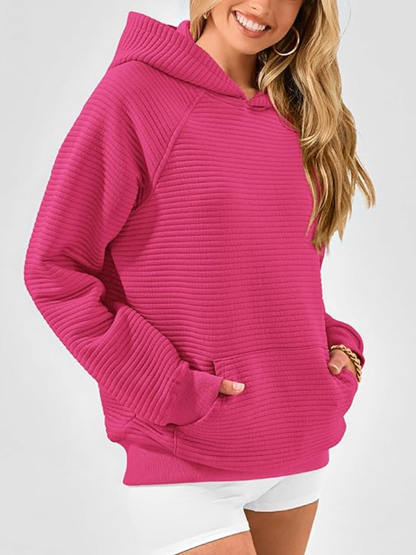 Pockets Solid Color Split-Joint Hooded Long Sleeves Hoodies Tops