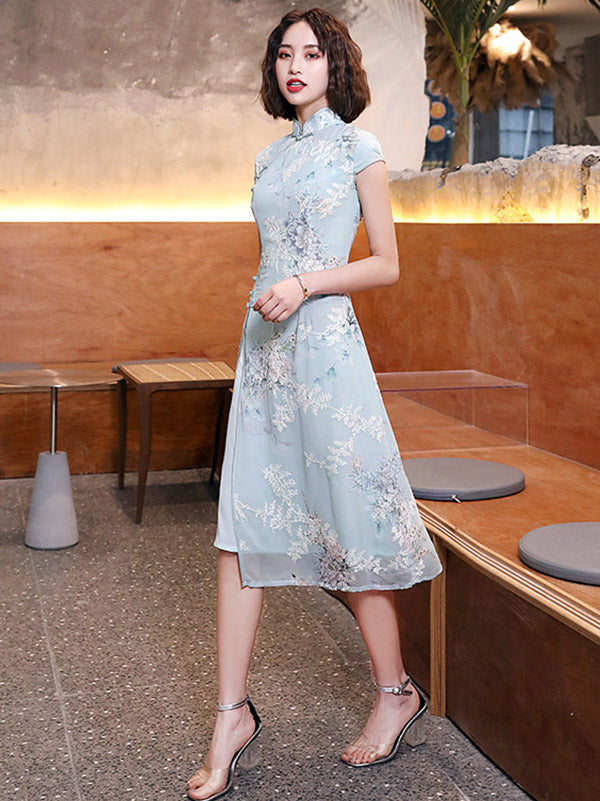 Original Applique Stand Collar Long Cheongsams