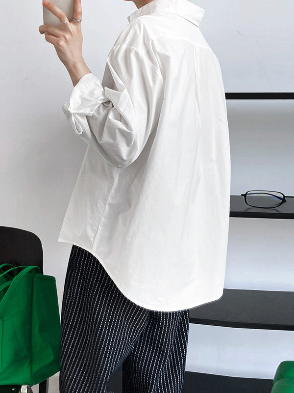 Simple Loose Long Sleeves Buttoned Solid Color Lapel Collar Blouses&Shirts Tops