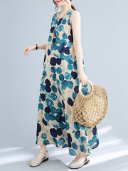 Polka-Dot Loose Sleeveless Round-Neck Maxi Dresses
