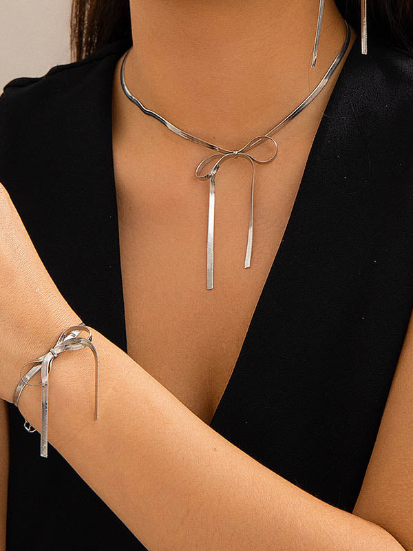 Bowknot Chains Shiny Bracelet Accessories + Necklaces Accessories Two Pieces