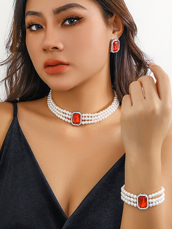 Geometric Layered Rhine Stones Earrings Accessories + Necklaces Accessories + Bracelet Accessories