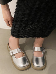 Belt Buckle Round-Toe Shallow Cut Split-Joint Slippers&Mules Platform Shoes