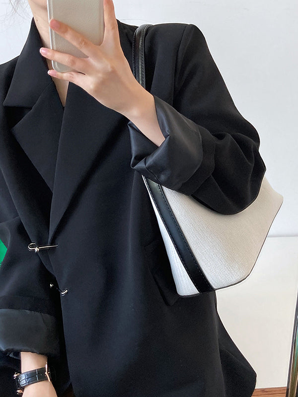 Urban Long Sleeves Loose Solid Color Pin Lapel Collar Suit Outerwear