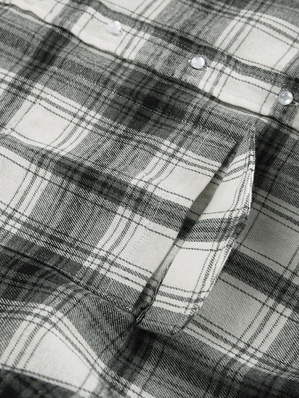 Buttoned Plaid Pockets Long Sleeves Loose Lapel Blouses&Shirts Tops