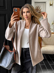 Solid Color Tied Long Sleeves Loose Collarless Outerwear Jackets&Coats