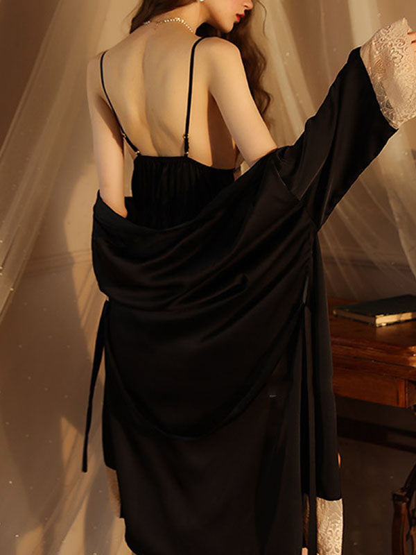 Breathable Flexible Smooth Split-Joint Long Sleeves Loose Deep V-Neck Robes