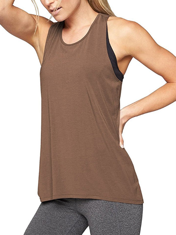 Sports Solid Color Yoga Wear Round-Neck Vest