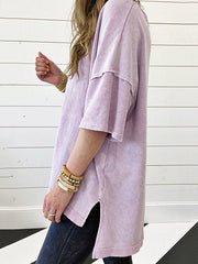 Split-Joint Half Sleeves High-Low Round-Neck T-Shirts Tops