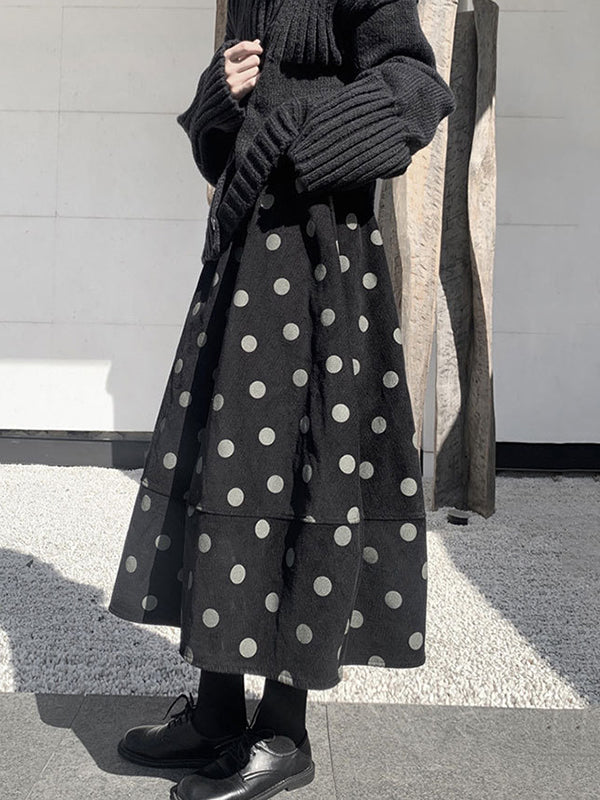 Elastics Polka-Dot Printed Split-Joint High Waisted Loose Skirts