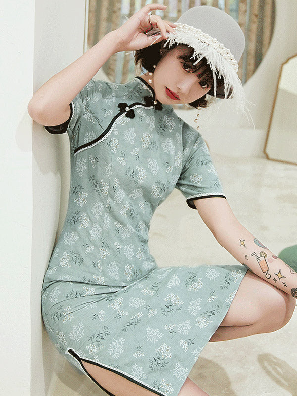 Original Applique Buttoned Stand Collar  Cheongsams