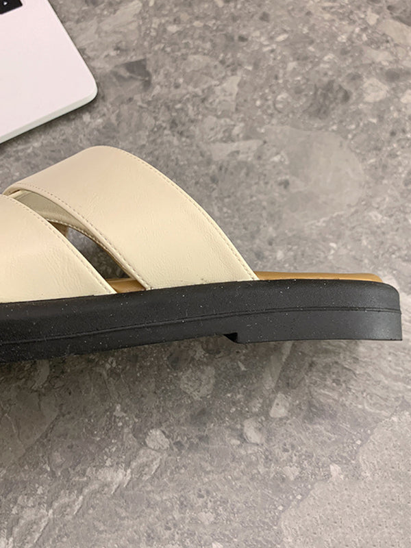 Hollow Round-Toe Split-Joint Slippers&Mules