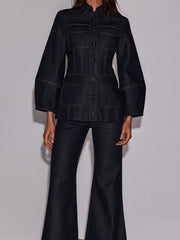 Long Sleeves Puff Sleeves Buttoned Pockets Split-Joint Lapel Outerwear