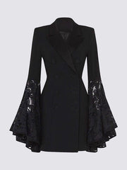 Asymmetric Buttoned Solid Color Split-Joint Flared Sleeves Long Sleeves Notched Collar Outerwear Blazer