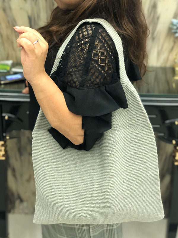Solid Color Woven Handbag Bags