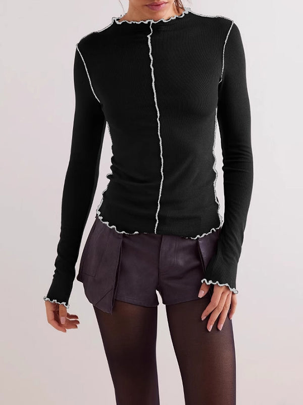 Solid Color Long Sleeves Skinny Round-Neck T-Shirts