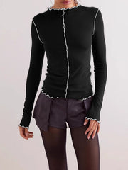 Solid Color Long Sleeves Skinny Round-Neck T-Shirts