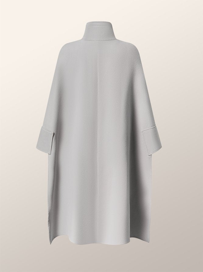 Solid Color High-low Loose Stand Collar Jackets Cape