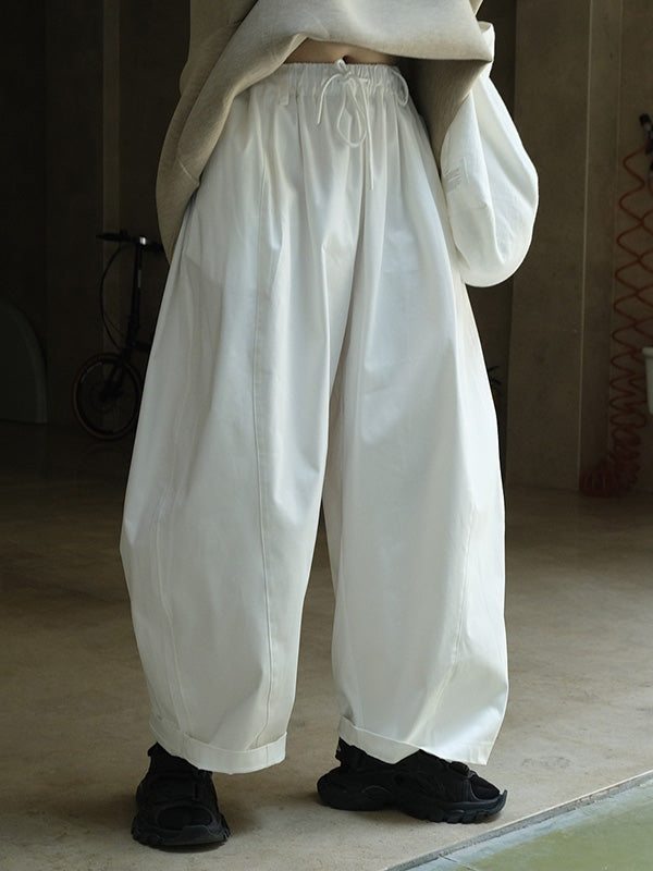 Casual Loose Wide Leg Elastic Waist Solid Color Pants