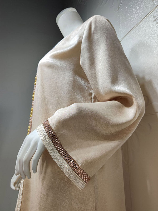 Muslim Rhine Stones Long Sleeves Loose V-Neck Robes Maxi Dresses