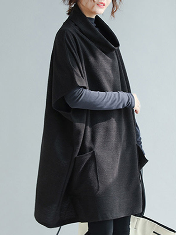 Artistic Retro Batwing Sleeves Half Sleeves Solid Color Heaps Collar Pullovers