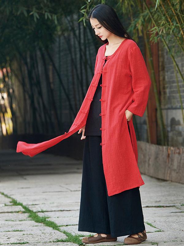 Blue&Red Frog Ramie Cotton Linen Outwear Cardigan