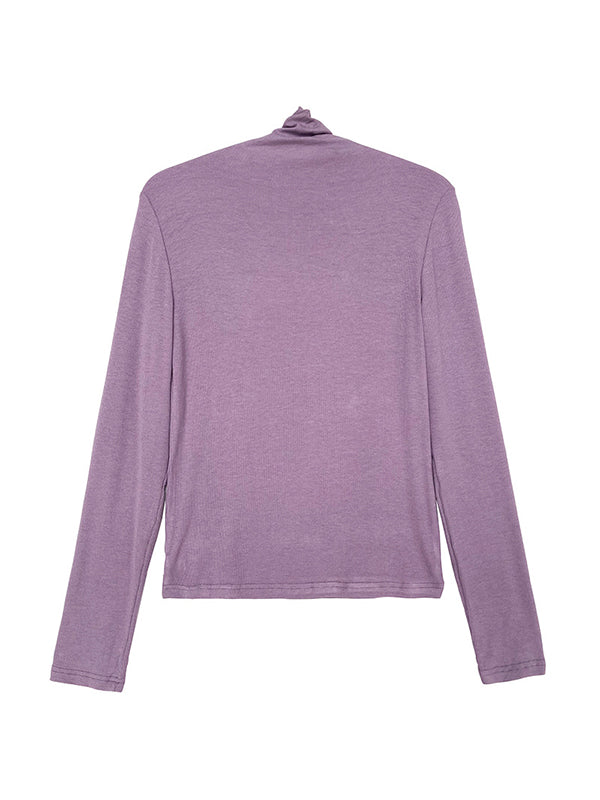 Simple 6 Colors Heaps Collar Long Sleeves Knitting T-Shirt Top