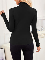 Solid Color Split-Joint Long Sleeves Skinny High Neck T-Shirts
