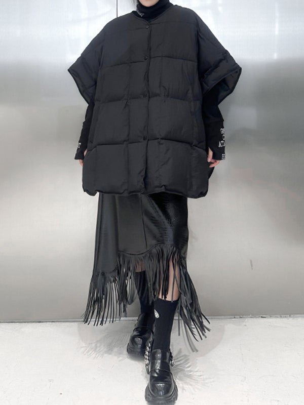Solid Color Split-Joint Batwing Sleeves Loose Round-Neck Padded Coat