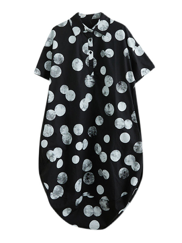 Polka-Dot Irregular clipping Loose Lapel Midi Dresses