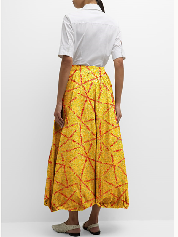 Pleated Printed Zipper A-Line Loose Skirts Bottoms