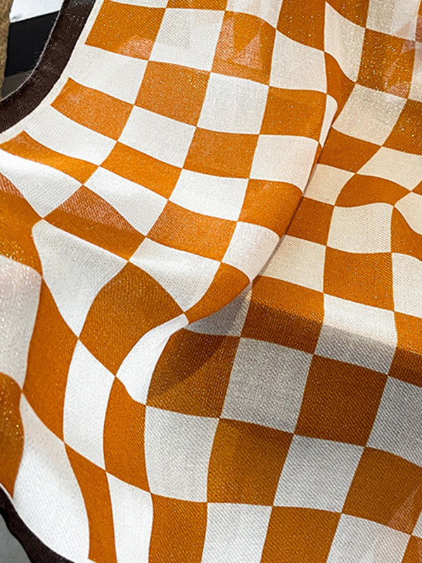 Simple Contrast Color Plaid Printed Scarf