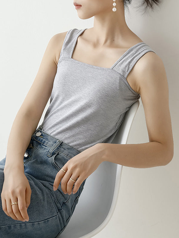 Casual Simple 6 Colors Square-Neck Sleeveless Vest