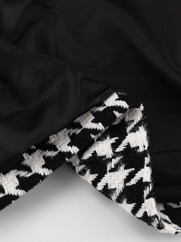 Houndstooth Split-back Split-Joint Tied Waist Long Sleeves Loose Lapel Trench Coats