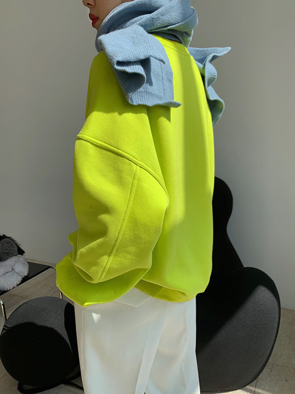Stylish Fluorescent Green&Black Loose Casual Round-Neck Sweatshirt